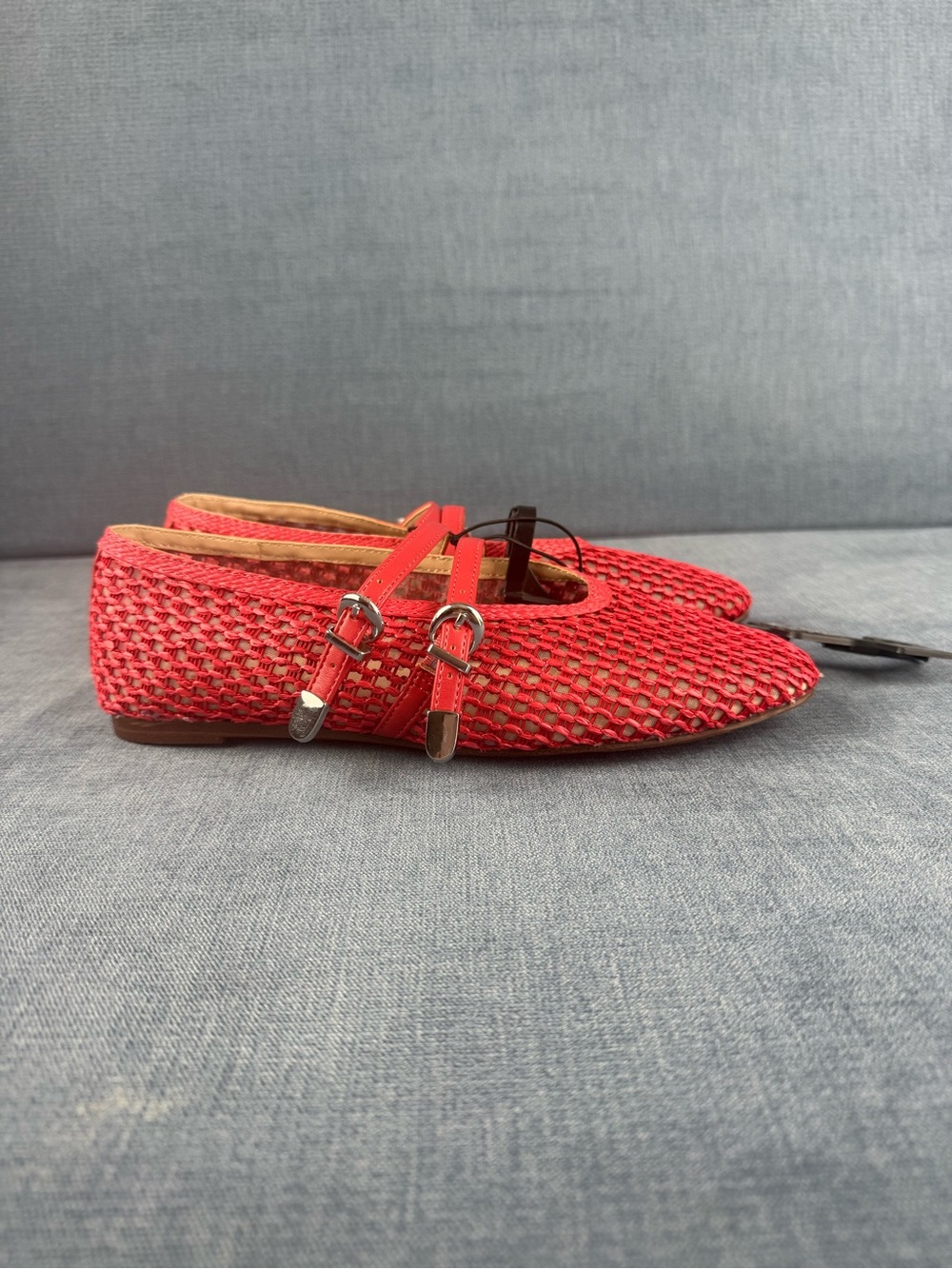 Madden NYC Womens Red Woven Mesh Ballet Flats SZ 7 Double Strap New Cottagecore